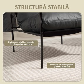 HOMCOM Fotoliu de Sufragerie din Piele PU și Cadru Metalic cu Perne Groase, 74.5x75x77 cm, Gri Antracit | Aosom Romania