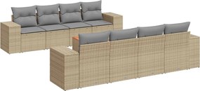 vidaXL Set canapele de grădină, 9 piese, cu perne, bej, poliratan
