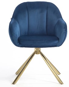 HR2055 BAZĂ STEA Scaun Bleumarin din Catifea cu Bază Aurie