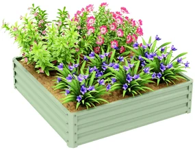Outsunny Pat de grădină, Jardiniere cu structură de oțel, Verde, 120 x 120 x 30 cm | Aosom Romania