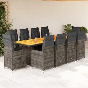 3277279 vidaXL Set bistro de grădină cu perne, 11 piese, gri, poliratan