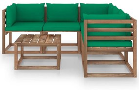 3067421 vidaXL Set mobilier de grădină cu perne verzi, 6 piese lemn pin tratat