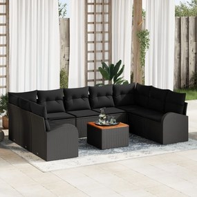 vidaXL Set de canapea de grădină , 10 piese cu perne, din rattan negru și acacia