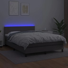 Pat cu arcuri, cu saltea  LED, gri, 140x190 cm, piele eco Gri, 140 x 190 cm, Design simplu