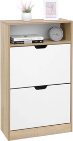 OFERTA Dulap pantofi rabatabil BOCO decor stejar si alb, 2 rafturi clasa II