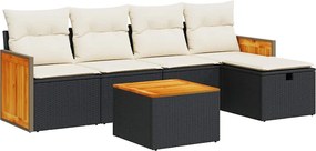 vidaXL Set mobilier de grădină cu perne, 6 piese, negru, poliratan