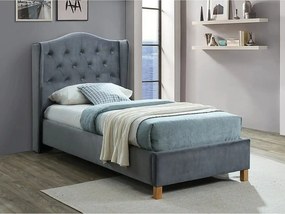Pat ASPEN 90x200, stofa catifelata gri - Bluvel 14, cu somiera