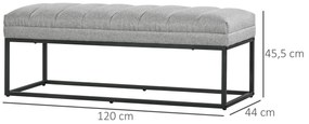 HOMCOM Banc design modern, scaun căptușit în material aspect lin gri și structură din metal negru, suport 200 kg, 120x44x45,5cm | Aosom Romania