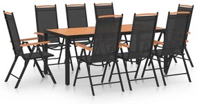 vidaXL Set mobilier de grădină, 9 piese, negru, aluminiu