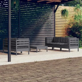 3096114 vidaXL Set mobilier grădină cu perne antracit, 6 piese, lemn masiv pin