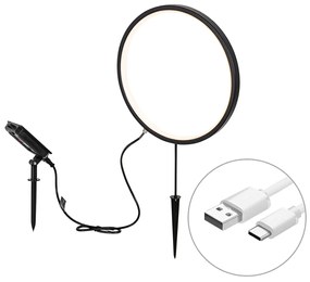 Lampă de sol neagră 60 cm cu LED reîncărcabil și solar IP65 - Adalind