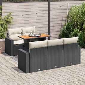 3326989 vidaXL Set mobilier de grădină cu perne, 6 piese, negru, poliratan