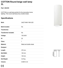 Aplica de perete ambientala design modern COTTON Round 2L bej