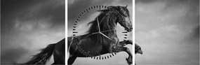 Tablou - Cal alb și negru (cu ceas) (90x30 cm)