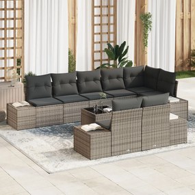 vidaXL Set de canapele pentru grădină cu pernă 9 pcs Gri Rattan poli