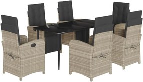 vidaXL Set mobilier de grădină cu perne, 7 piese gri deschis poliratan