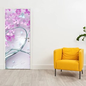 Fototapet pentru ușă - Flori pe trunchi arguntiu abstract (95x205cm)