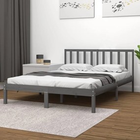 vidaXL Cadru de pat dublu, gri, 135x190 cm, lemn masiv de pin