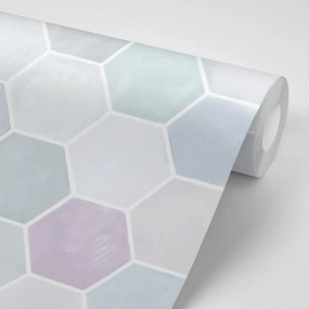Tapet model hexagonal gri-albastru