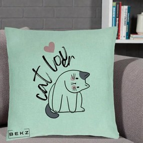 Perna Personalizata Cat Lover Pisica Ilustratie Linie, 40x40 cm, Verde Menta, Husa Detasabila, Perna Inclusa, BEKZ®