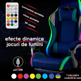 RESIGILAT - Scaun gaming albastru cu alb si suport de picioare OFF 298