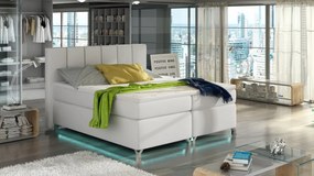 Pat tapitat boxspring, cu spatiu pentru depozitare, echipat cu LED, 160X200 cm, Basilio 1, Eltap (Culoare: Alb)