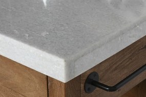 Insulă de bucătărie din lemn reciclat cu blat din marmură albă, finisaj natural, „Carrara”