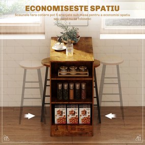 HOMCOM Set de Masă de Bar și Scaune cu Raft de Depozitare, 91x49x91 cm, Maro Rustic | Aosom Romania