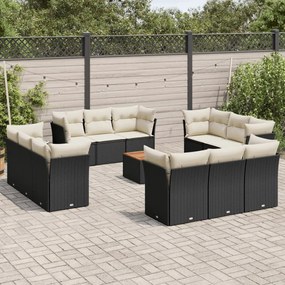 vidaXL Set mobilier de grădină cu perne, 13 piese, negru, poliratan