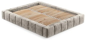 Pat matrimonial bej tapițat cu spațiu de depozitare cu somieră 160x200 cm Aruba L – Maison de Rêve