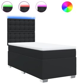 3293004 vidaXL Pat box spring cu saltea, negru, 90x200 cm, piele ecologică