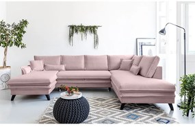 Canapea extensibilă în formă de „U” cu șezlong pe partea dreaptă Miuform Charming Charlie, roz pudră