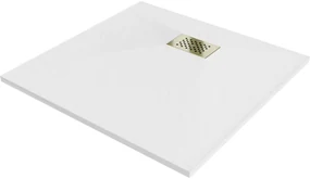 Mexen Hugo cadă quadrată SMC 90 x 90 cm, albă, capac aurie - 42109090-G