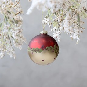 Glob de Craciun, cu frunze, pictat manual, Christmas Bauble