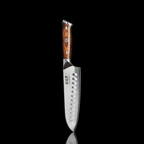 Gudaro - Cuțit de bucătărie Santoku din oțel Damasc FENG 7,5", cu 67 de straturi de oțel, lungime 18 cm