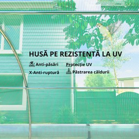 Outsunny Seră tip tunel 6 x 3 x 2 m cu plasă de protecție solară, pereți laterali rulabili, învelitoare din plastic, cadru din oțel, verde | Aosom Romania