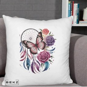 Perna Personalizata Prinzator de Vise cu Fluture si Trandafiri, 40x40 cm, Alb Pufos, Husa Detasabila, Perna Inclusa, BEKZ®
