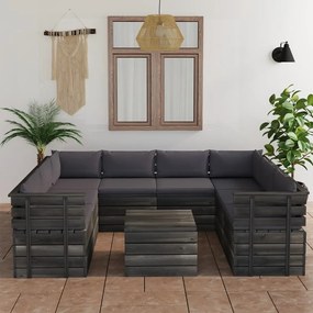 Set mobilier gradina din paleti, 9 piese, cu perne, lemn masiv pin Antracit, 9