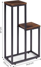 Suport pentru flori Loft - suport metalic pentru flori cu 2 rafturi și decor din lemn