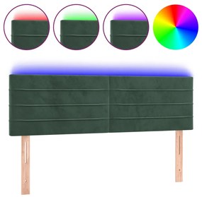 3121803 vidaXL Tăblie de pat cu LED, verde închis, 144x5x78/88 cm, catifea