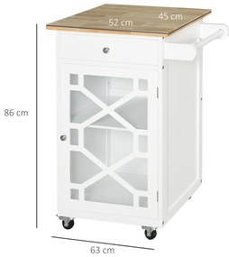 HOMCOM Cărucior de servire - cărucior pentru bucătărie pe roți - sertar, dulap, suport pentru prosoape -  alb | Aosom Romania