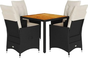 vidaXL Set mobilier de grădină cu perne, 5 piese, negru, poliratan