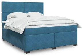 vidaXL Pat box spring cu saltea, albastru, 180x200 cm, catifea