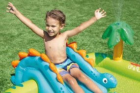 loc de joacă gonflabil cu dinozauri - piscină pentru copii cu tobogan și fântână