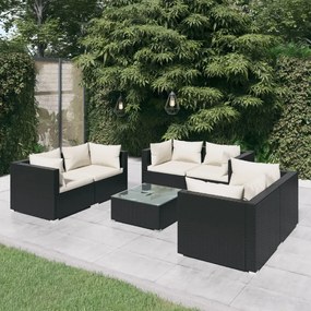 3102303 vidaXL Set mobilier de grădină cu perne, 7 piese, negru, poliratan