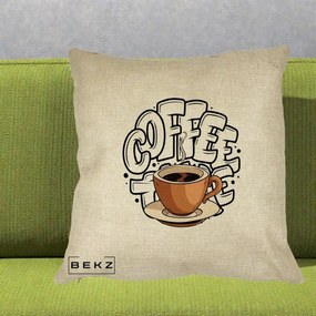 Perna Personalizata COFFEE cu Cana, 40x40 cm, Crem, Husa Detasabila, Perna Inclusa, BEKZ®