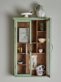 Vitrina verde, din lemn cu aspect vintage, 7 rafturi, Hazem
