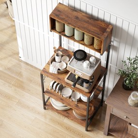 HOMCOM Raft de bucătărie, raft vertical cu 5 cârlige în S, 5 rafturi, priză, din oțel, Maro-rustic, 60 x 42 x 153 cm | Aosom Romania