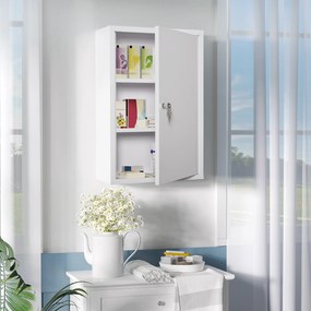 Kleankin Dulap Medicamente Oțel 3 Niveluri 2 Chei Suport Perete 40x18x60cm Alb | Aosom Romania