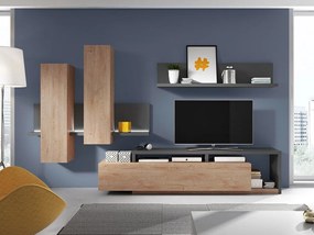 Mobilă pentru sufragerie Austin G100Ribbeck stejar, Antracit, Părți separate, Cu comodă tv, Cu componente suplimentare, PAL laminat, 219x45cm